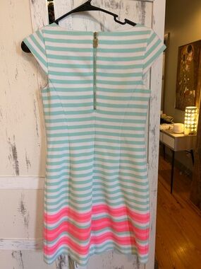 Lilly Pulitzer Mint, White & Pink Striped Cap-Sleeve Dress